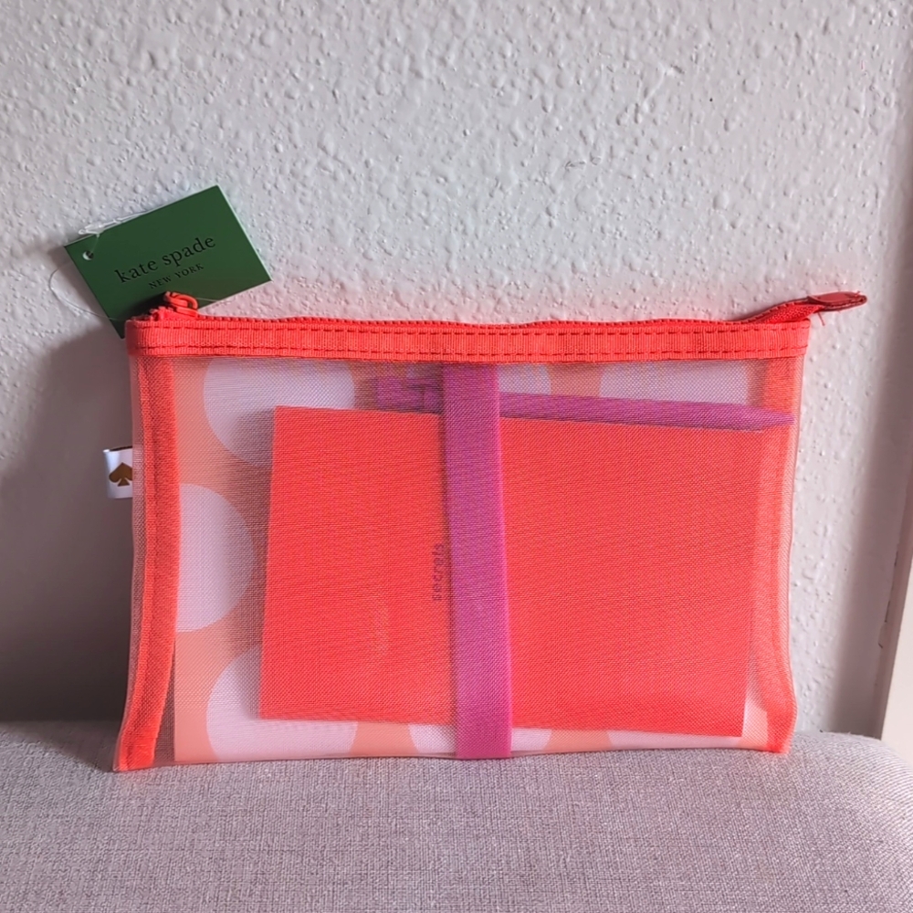 Kate Spade Jotter Pouch 2 Notebooks Pen And Bag Set Pink White Polka Dot